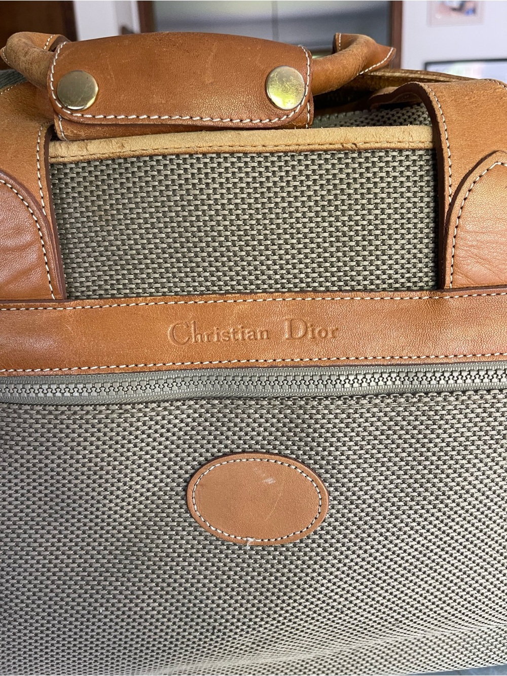 Vintage Christian Dior Garment Bag Suitcase Travel Bag Canvas Leather Carry On - Picture 3 of 14